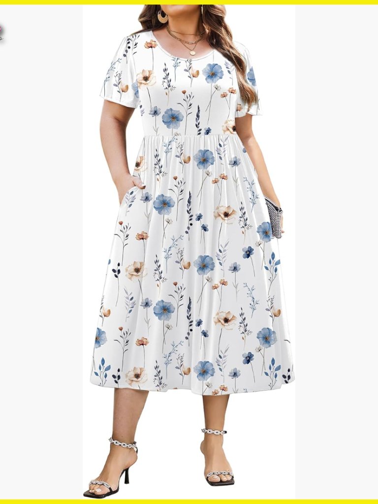 Plus Size A-Line Midi Dress Loose Flowy Casual Summer With Pockets